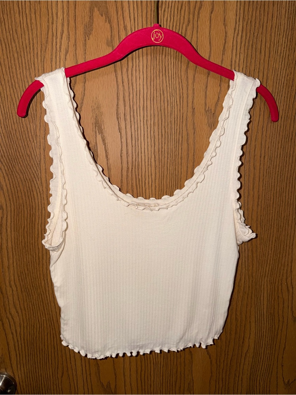 Ribbed Scoop Crop Tank Top - Cream Size L - Picture 2 of 3